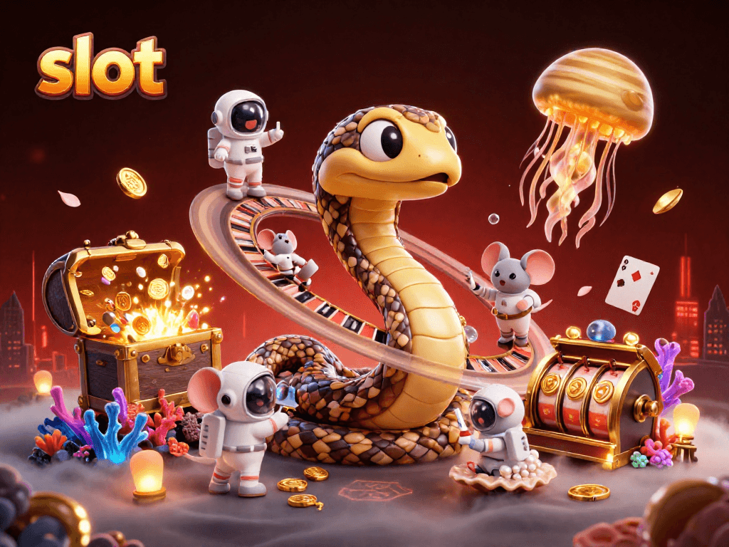 Spin the slot in a dynamic 3D casino scene with astronauts placing bets