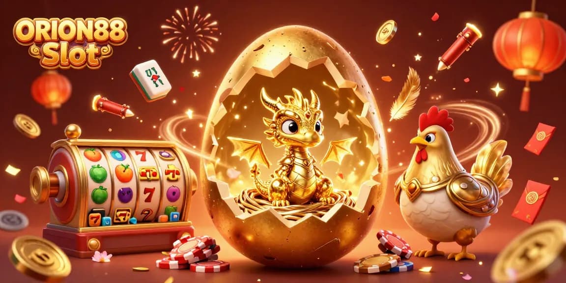 Experience thrilling ORION88 Slot gameplay with vibrant casino elements and a captivating golden dragon.