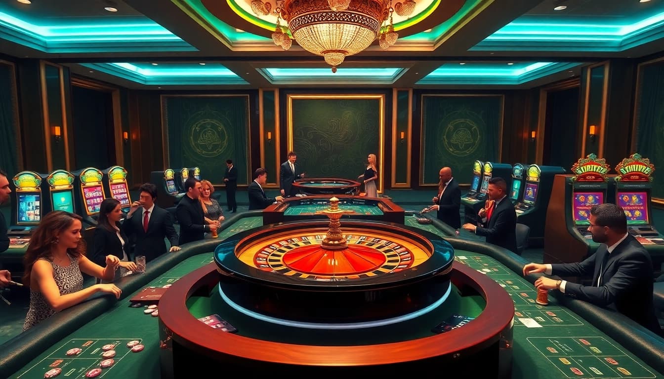 Experience the thrill of online gambling at https://luckywin.fan/, featuring a luxurious casino environment with eager players and vibrant games.