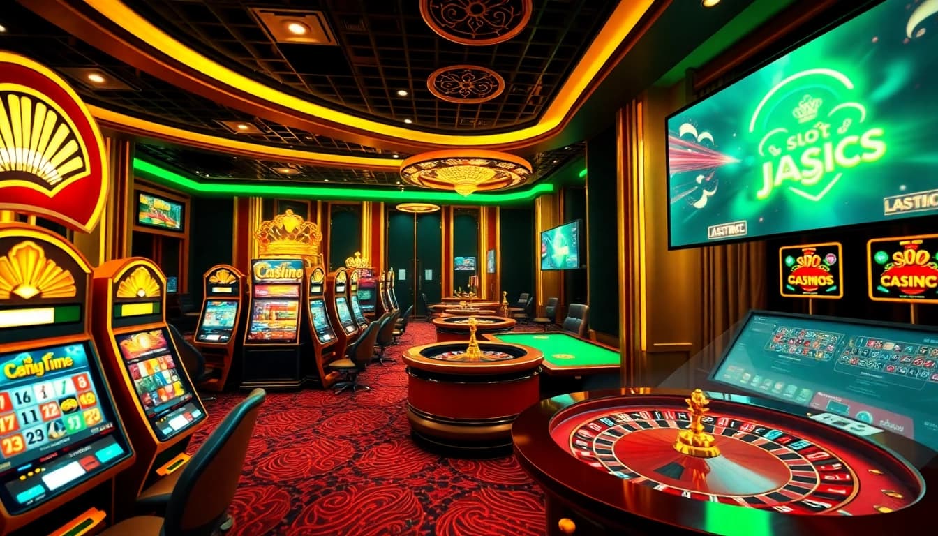 Lô Đề Trực Tuyến offers an engaging virtual casino experience with vibrant slot machines and poker tables.