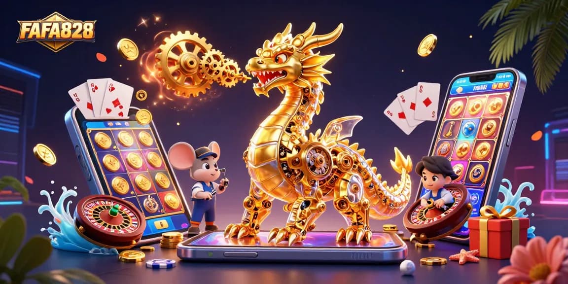 Engage with FAFA828 as the golden dragon and mouse engineer enhance your casino gaming experience.