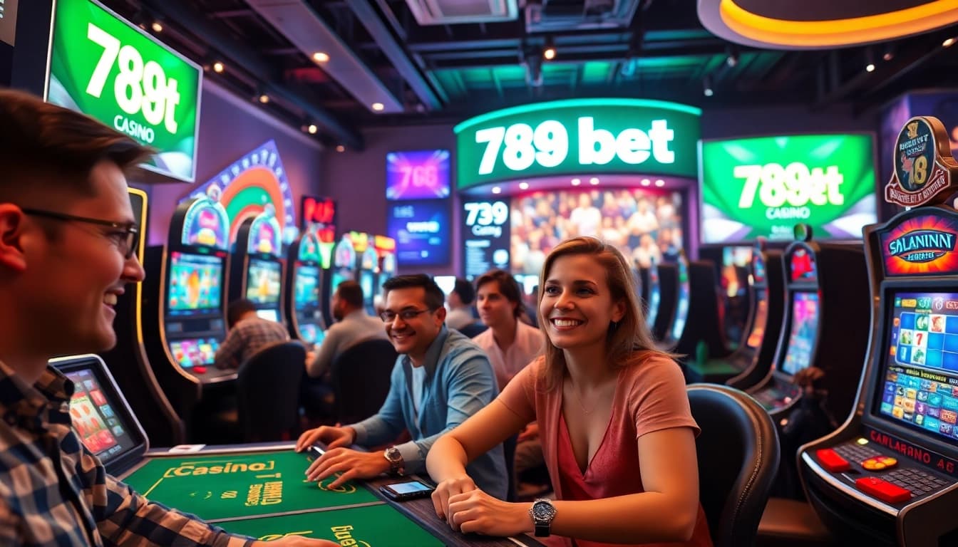 Exciting scene of players engaged in poker and betting at online casino 789 bet.