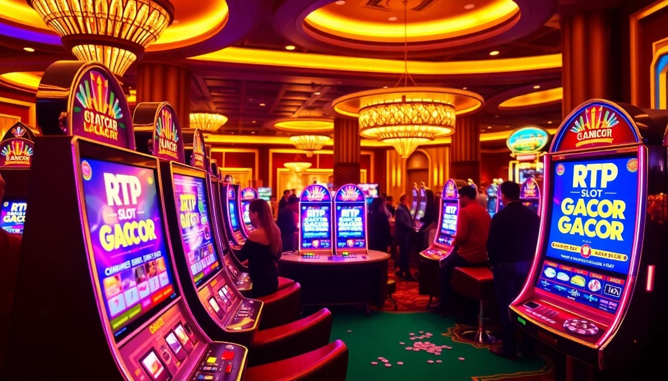 Experience RTP Slot Gacor excitement with vibrant slot machines and engaged players in a dynamic casino environment.