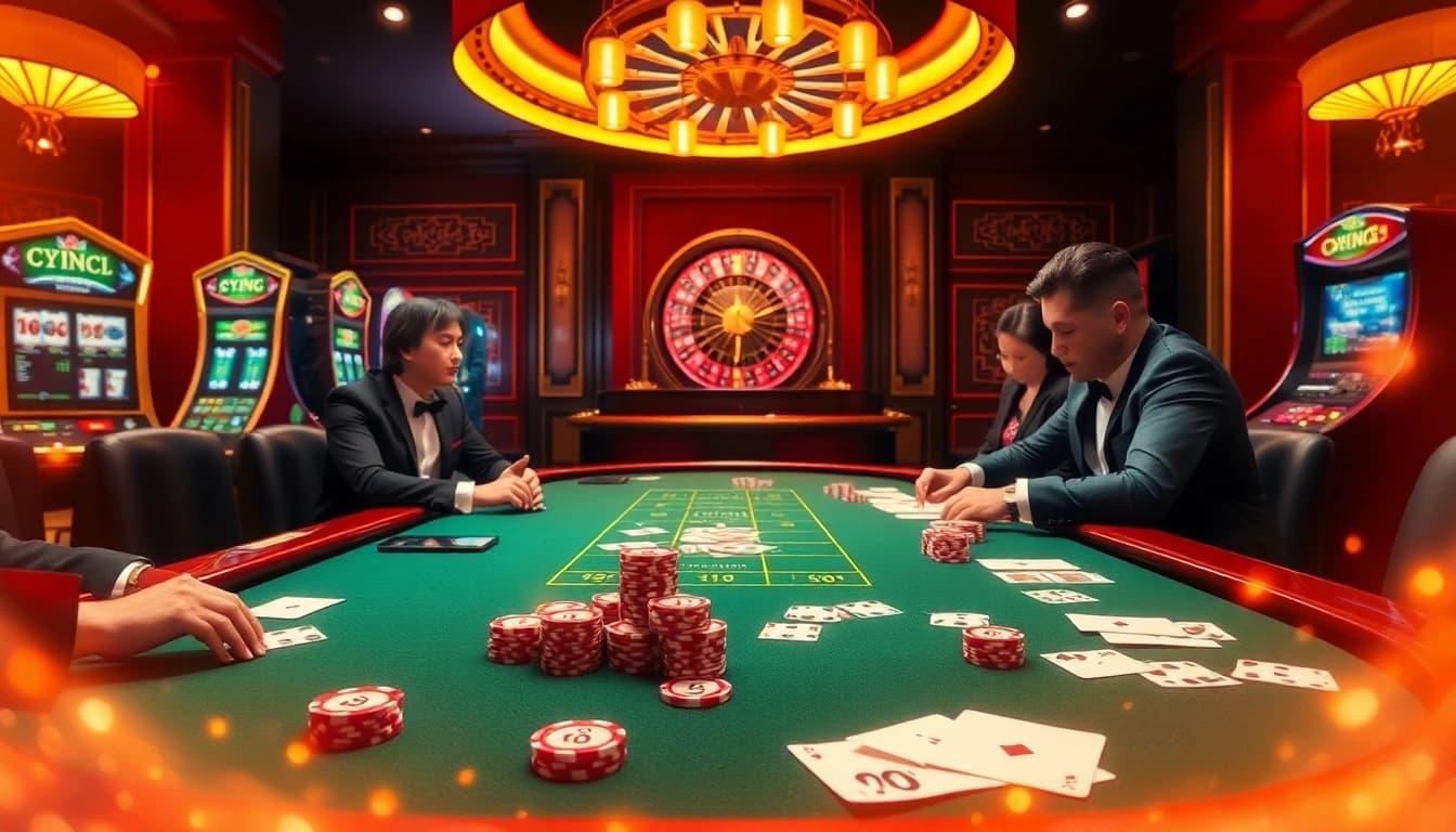 Gambling excitement at Xin88 with a luxurious poker table and vibrant casino elements.