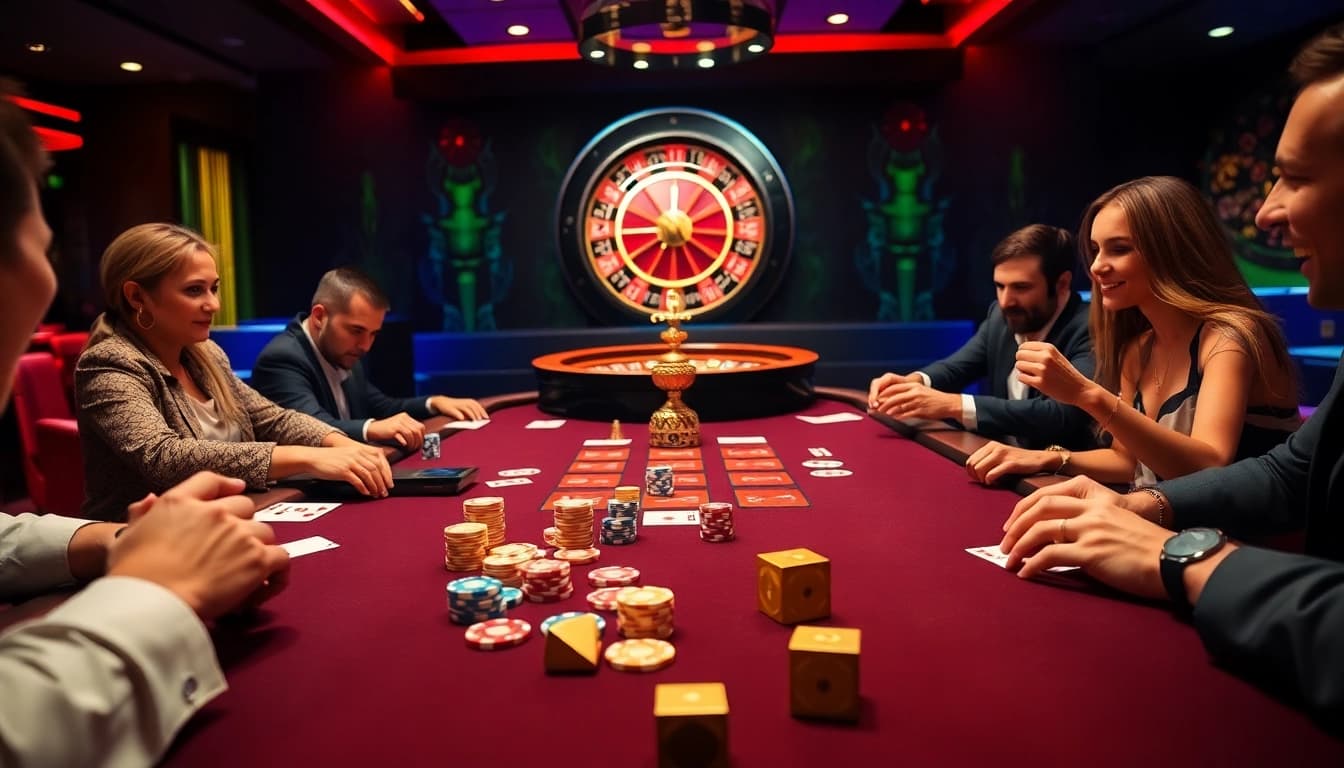 Experience high-stakes gaming at 789P with vibrant poker tables and dynamic casino atmosphere.