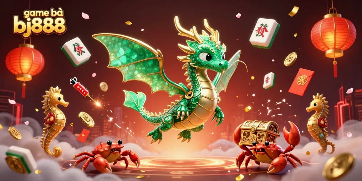 Experience game bài bj888 with a vibrant 3D scene featuring a majestic sea dragon and exciting elements of gambling.
