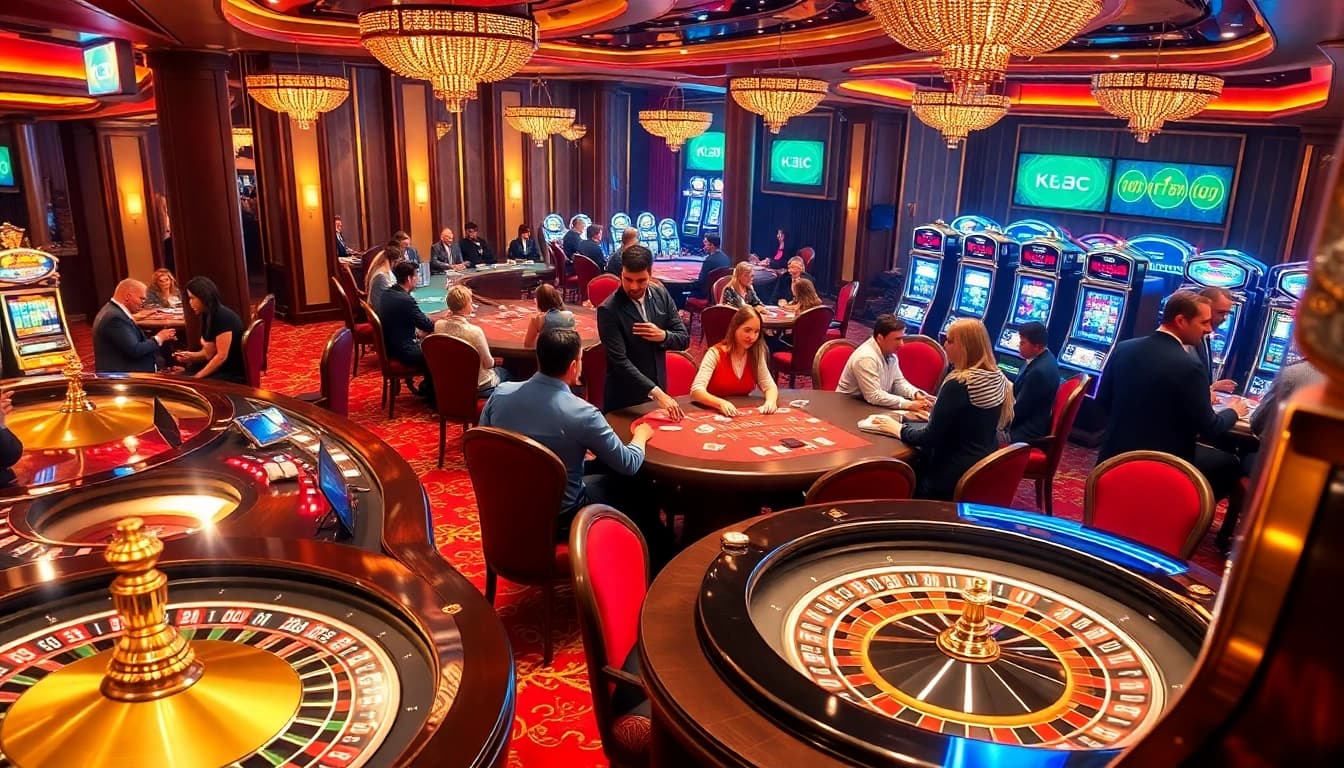 KJC casino players engaging in strategic card games amid luxury and excitement.