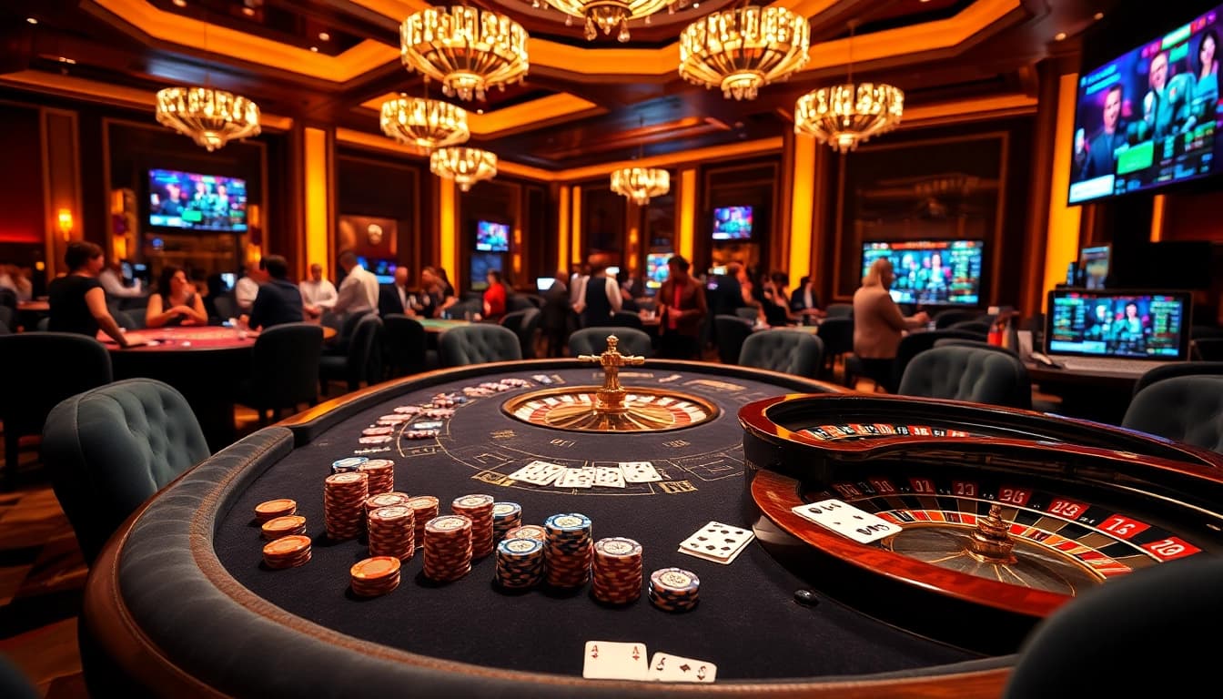 Experience the excitement of qh88 with vibrant casino tables and enthusiastic players.