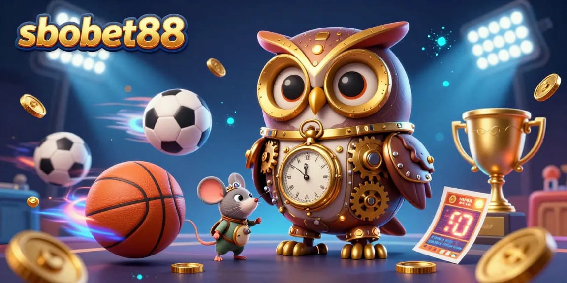 Engage with sbobet88 through dynamic sports betting action featuring vibrant characters and casino elements.