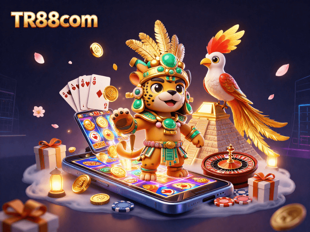 Spin the reels with TR88com's exciting casino experience featuring a colorful slot game scene.