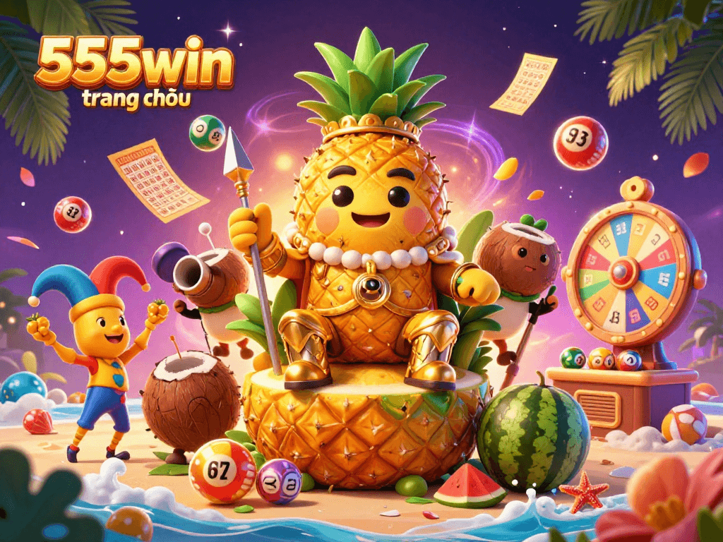 Engage with exclusive 555win trang chủ features as the golden pineapple king leads a lively beach casino scene.