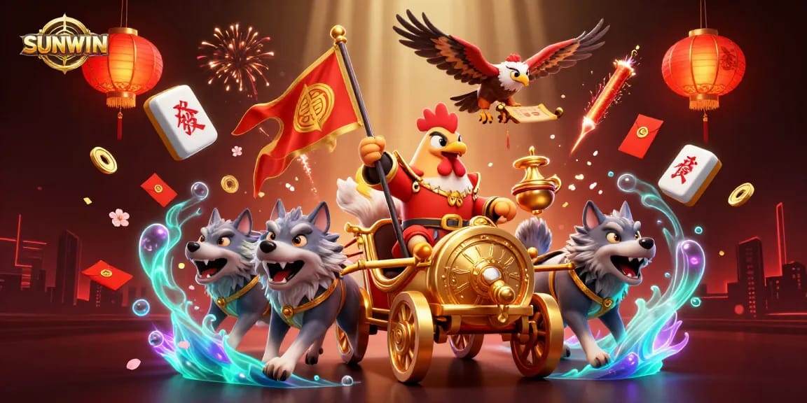 SUNWIN ignites excitement with a dynamic scene of a rooster warlord embracing casino festivities.