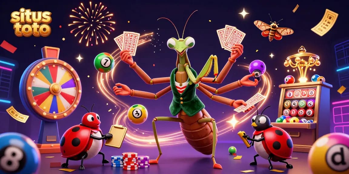 Experience thrilling situs toto gambling with colorful lottery balls and energetic casino characters.