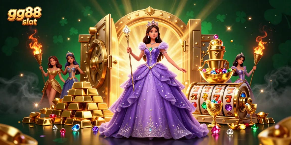 Experience the thrill of winning with gg88 slot reels and treasures in a magical casino scene.