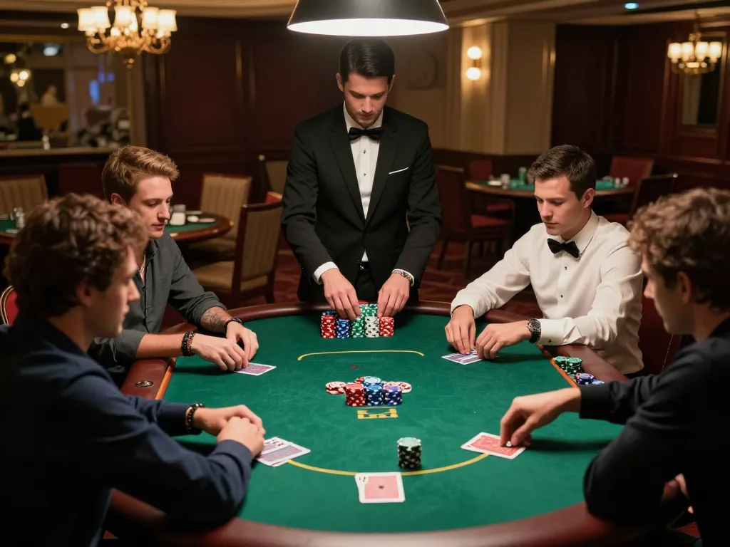 Players focused on high-stakes poker game while learning to register patokbet for online gaming.