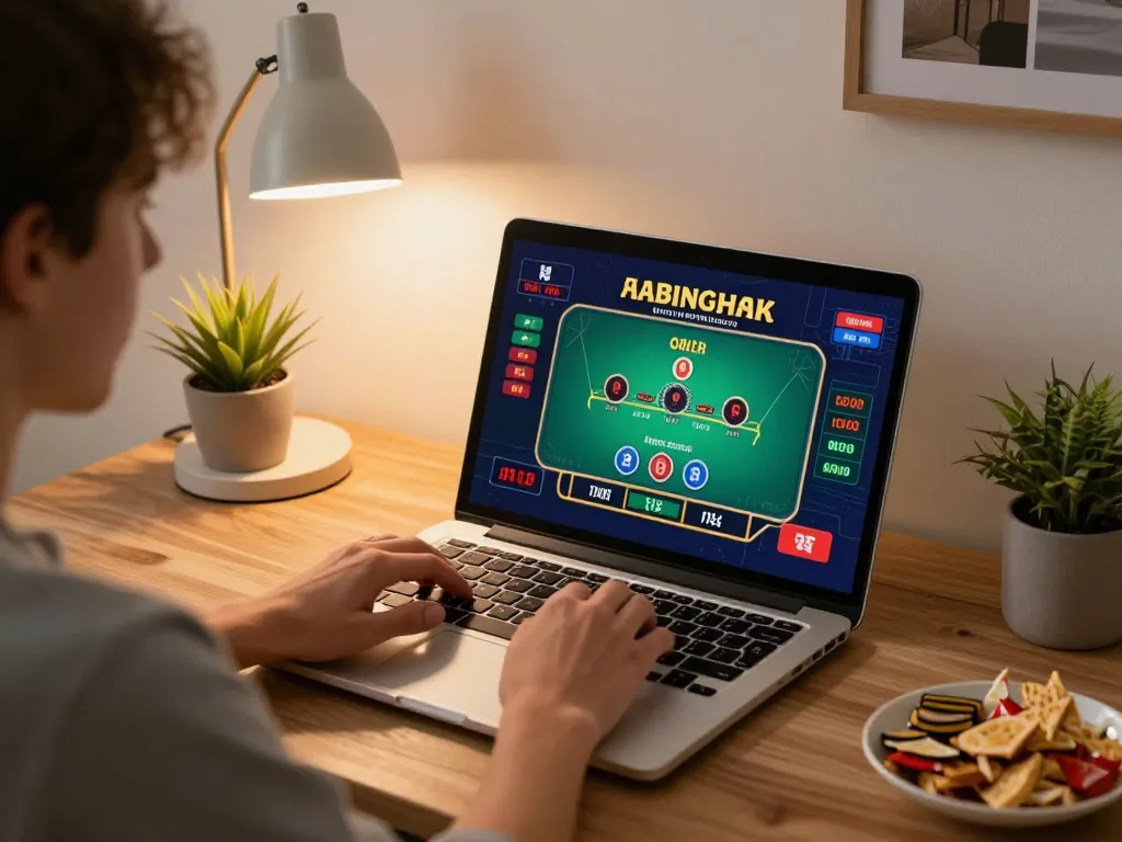 Player enjoying online blackjack at nhà cái 88aa, showcasing a stylish home environment and strategic gameplay.