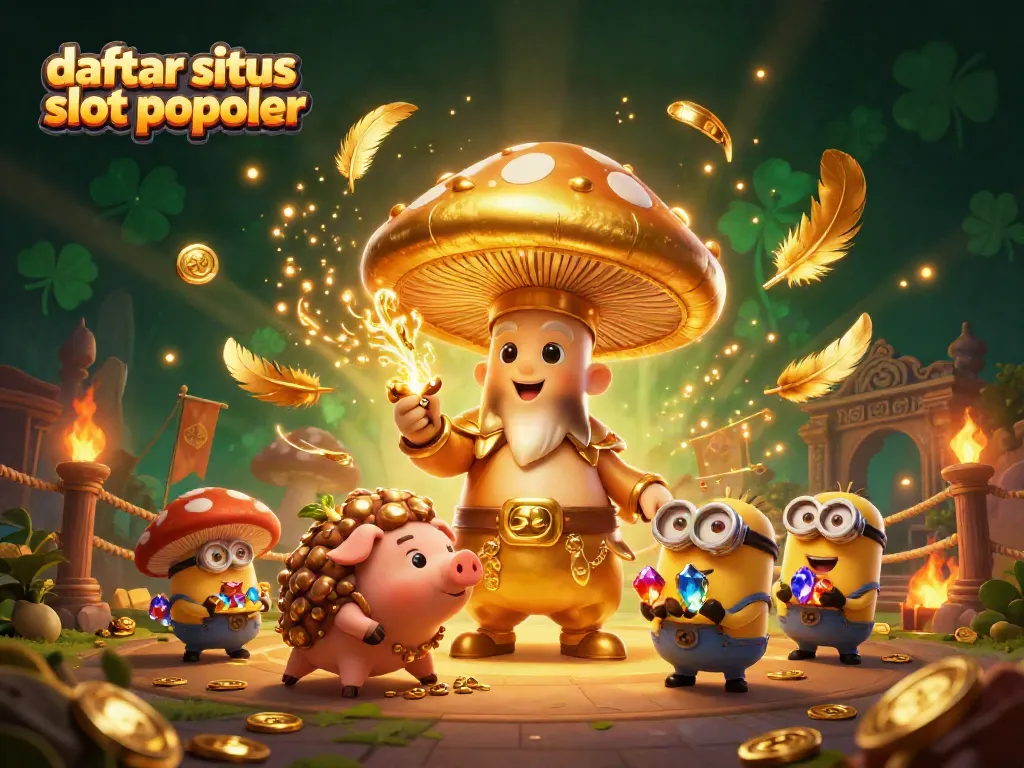 Visualisasi menarik dari daftar situs slot populer dengan karakter kartun dan elemen kasino
