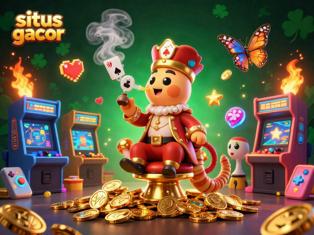 Situs gacor highlights casino strategy with a whimsical caterpillar and vibrant game elements.