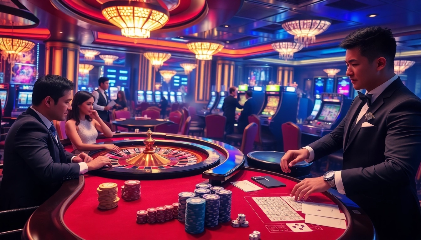 Players celebrating wins at nhà cái sky88 casino with roulette and poker, enhancing excitement.