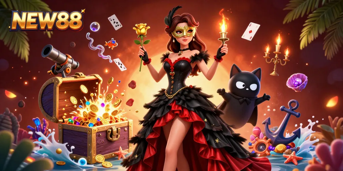 Experience the thrill of NEW88 with a vibrant casino scene showcasing dynamic characters and immersive elements.