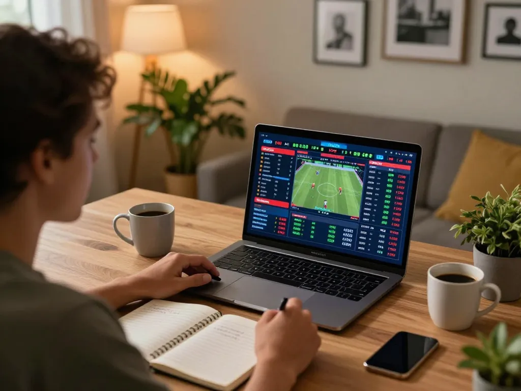 Engaging sports betting scene showcasing a user analyzing live odds on MK8 from their home office.