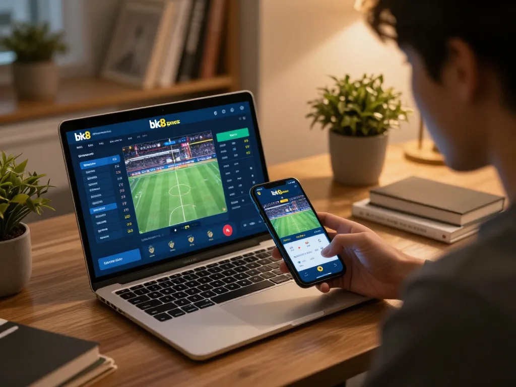 Using bk8 sports betting app on smartphone to strategize game odds.
