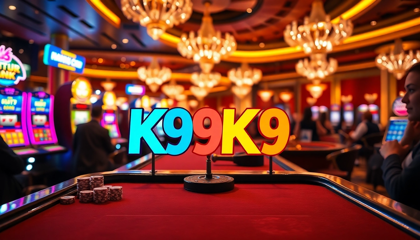 Engaging players at nhà cái K9K9 enjoy an exciting casino atmosphere with vibrant slot machines.