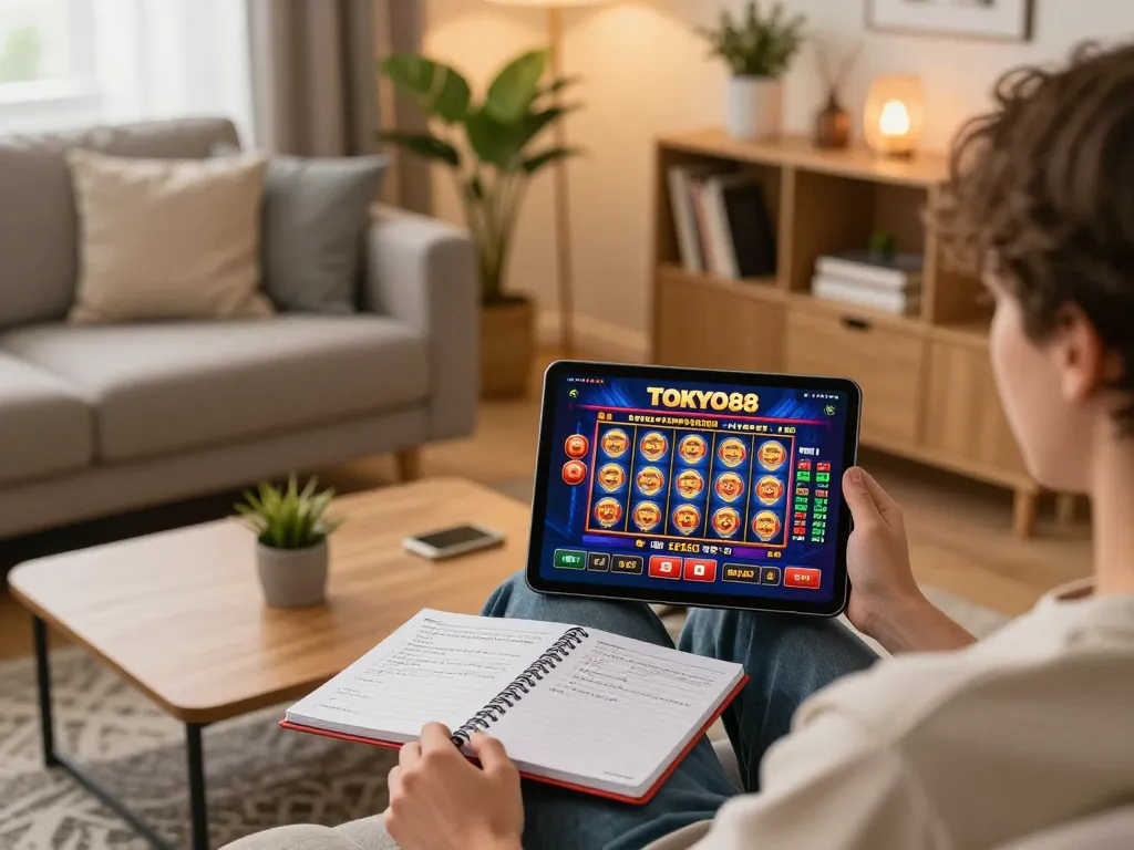 Tampilan menarik dari seorang pemain yang menggunakan aplikasi TOKYO88 di tablet, menunjukkan pengalaman kasino online yang mendebarkan.