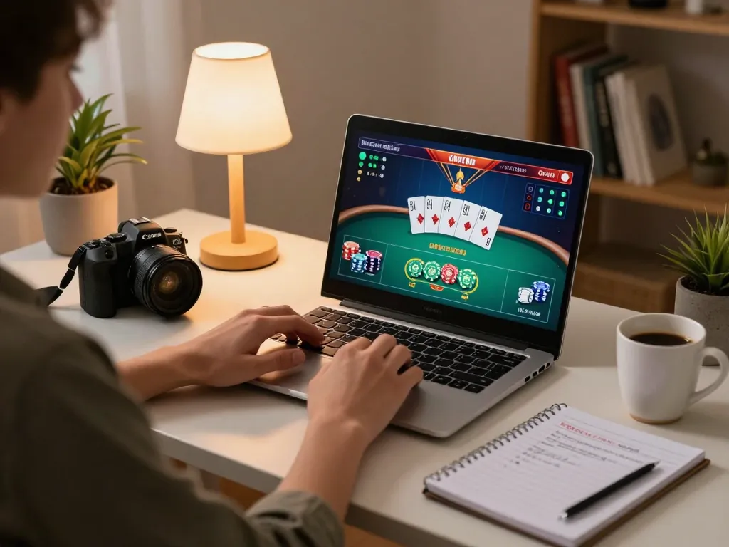 Strategize poker gameplay on 789P online casino platform from a cozy home setup.