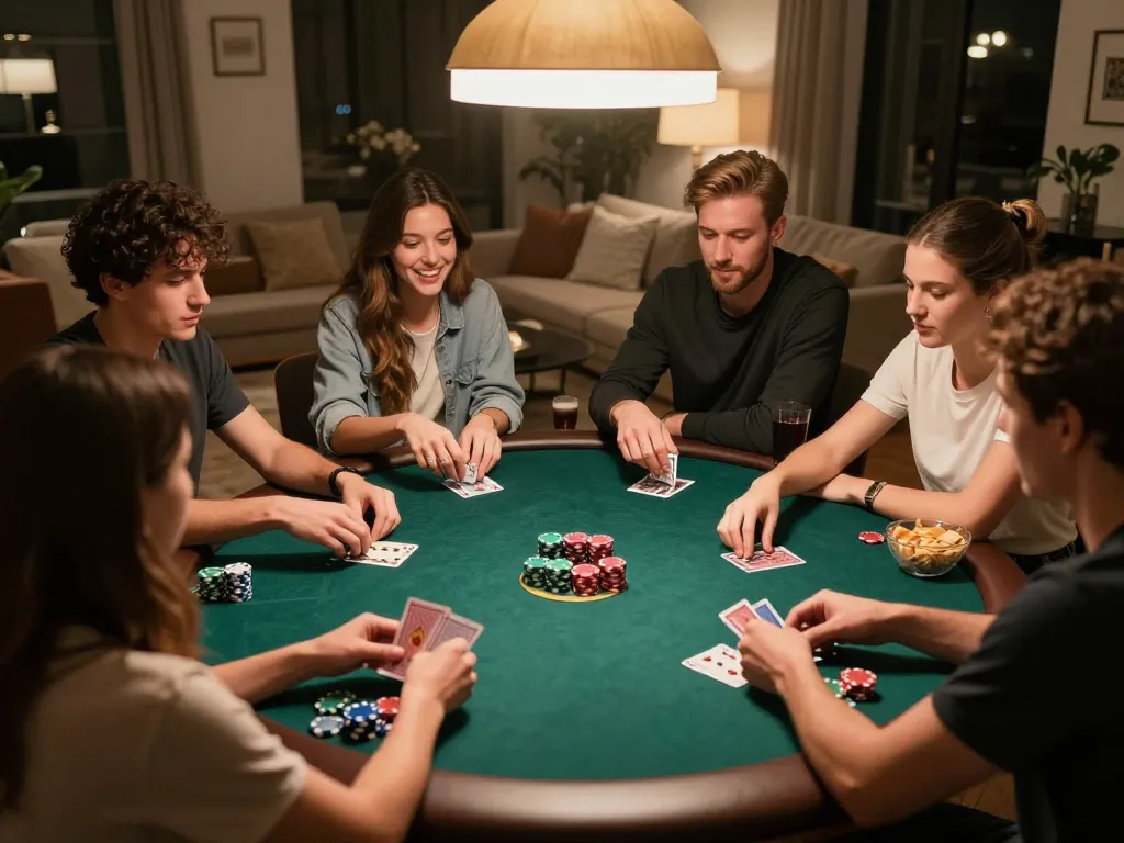 Friends enjoying a lively poker night while exploring Lc88 trang chủ for their next games