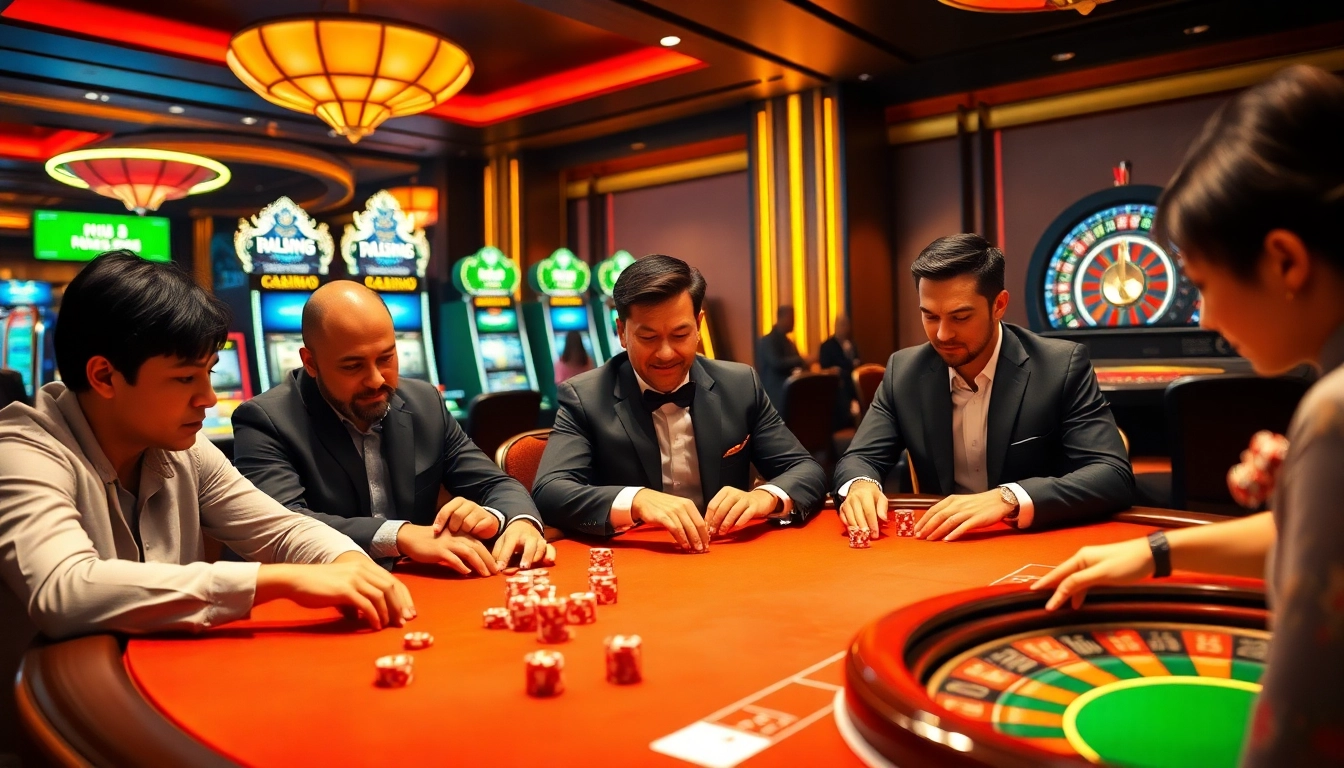 Experience high-stakes gaming at mn88.ltd poker table with vibrant chips and excited players.