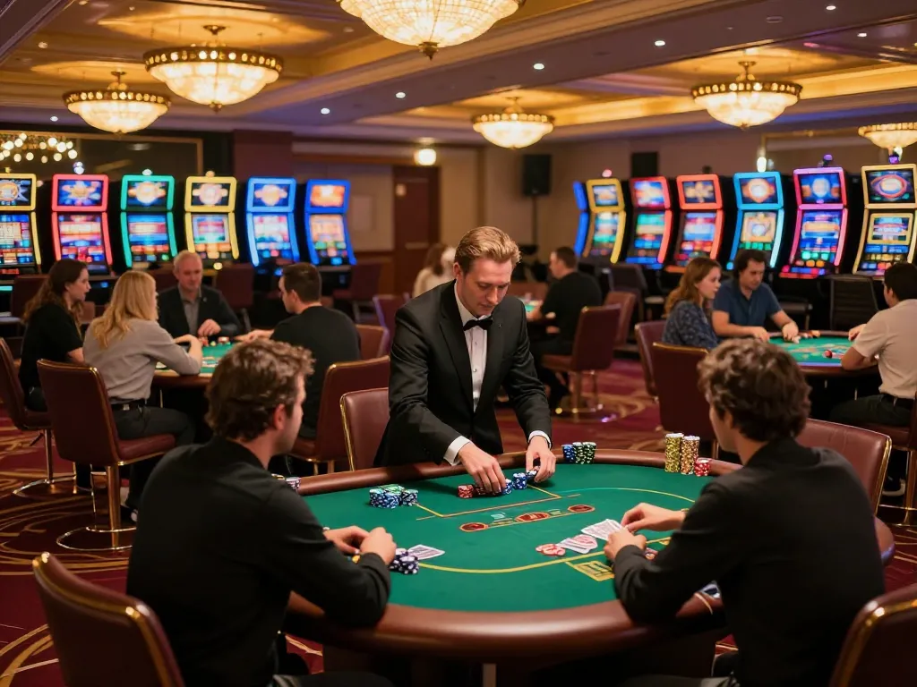Engaged players at OKKING casino, focused on strategic poker gameplay among lively atmosphere