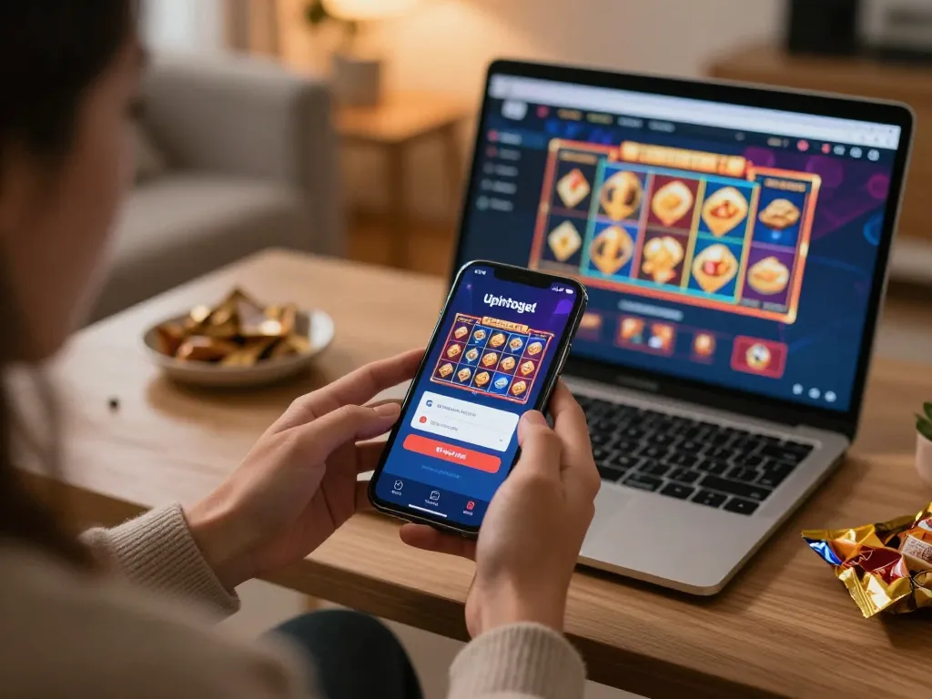 Engaging with upintogel login on mobile device for online slots experience.