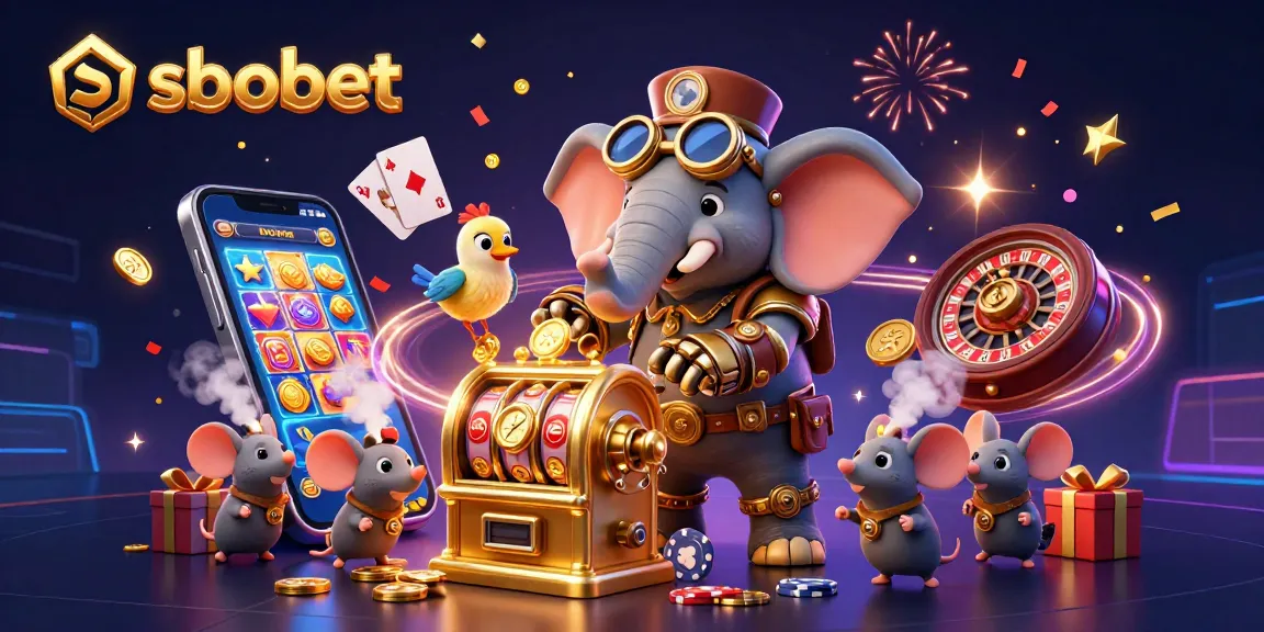 Experience sbobet betting excitement with a steampunk elephant at a golden slot machine.
