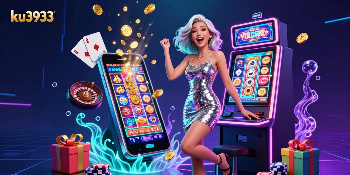Celebrate your win at ku3933 with a stunning jackpot scene featuring neon lights and dynamic casino elements.
