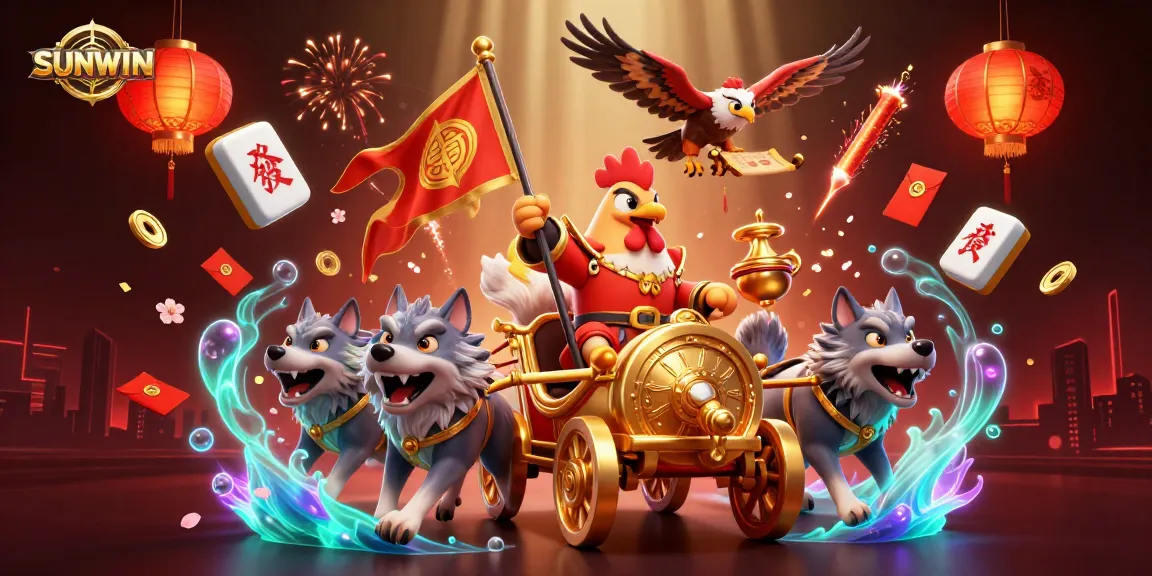 SUNWIN ignites excitement with a dynamic scene of a rooster warlord embracing casino festivities.