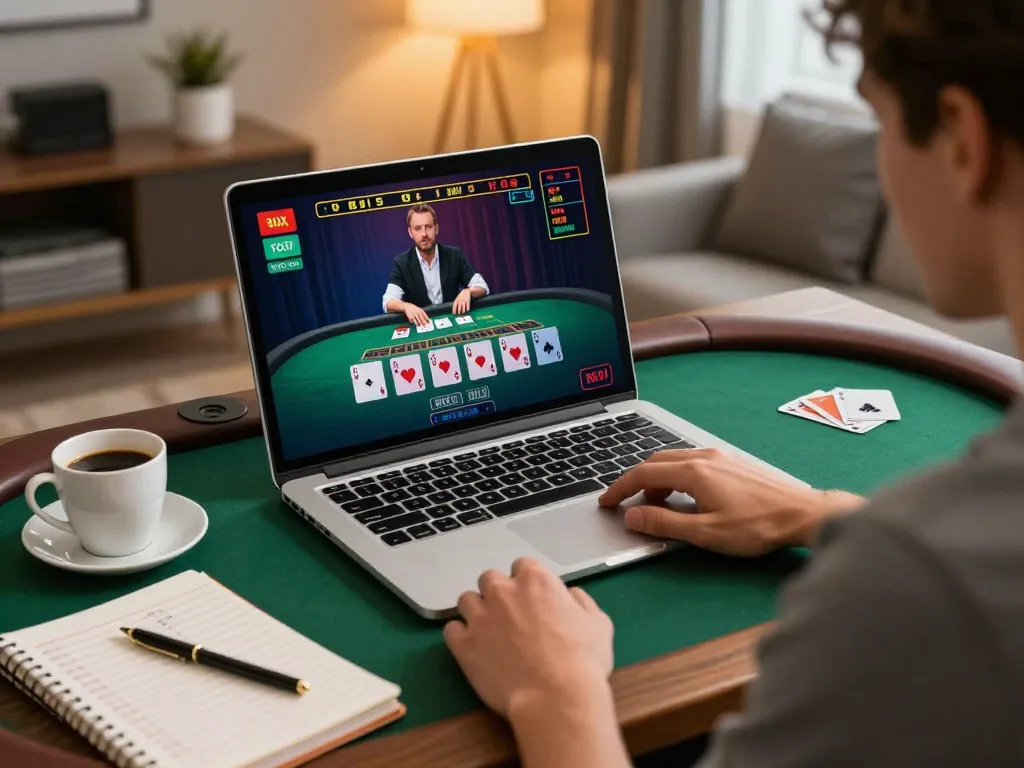 Engaging in live dealer blackjack on 78win, showcasing a modern home gaming setup.