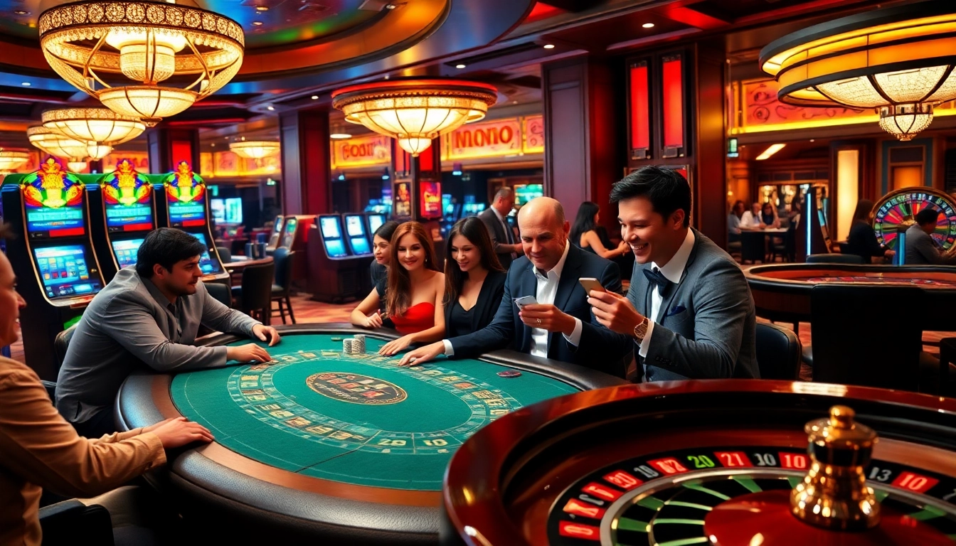 Engaging players at pg88 casino enjoying poker and slot games in a luxurious setting.