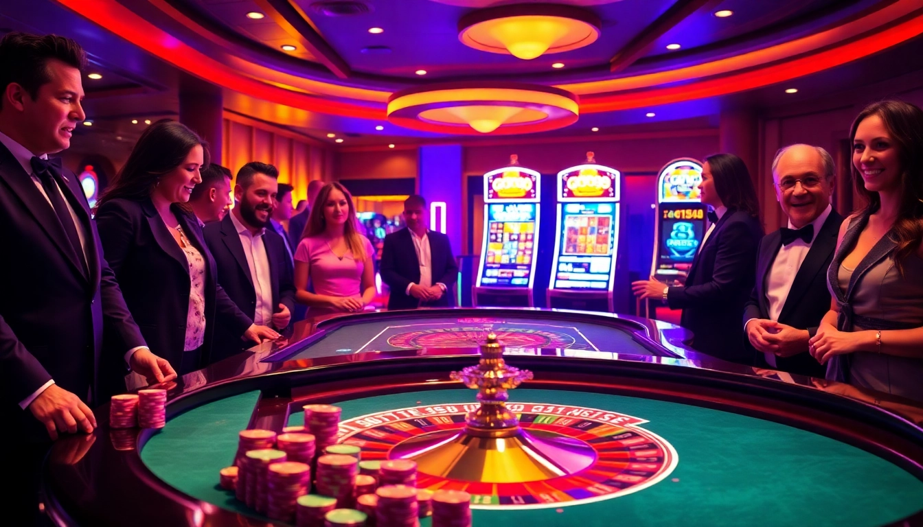 Players enjoying a thrilling game at the GO99 casino table with vibrant lights and chips.