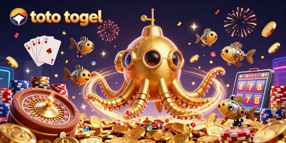 Experience lottery excitement with a vibrant toto togel scene featuring dazzling slot machine reels and golden treasures.