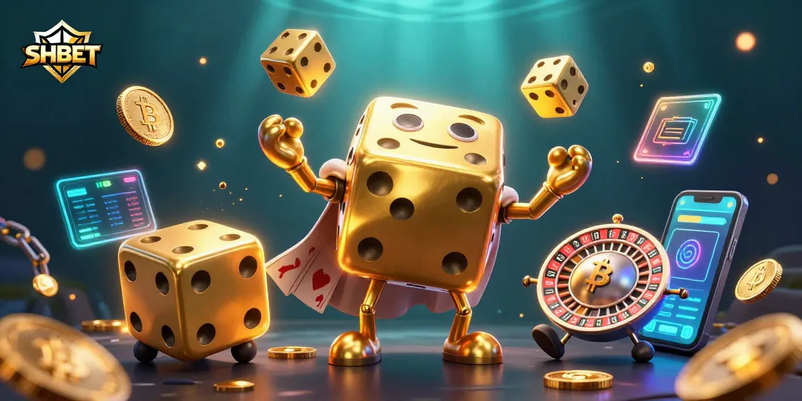 Engage with the thrilling world of SHBET, featuring dynamic golden dice and game elements.