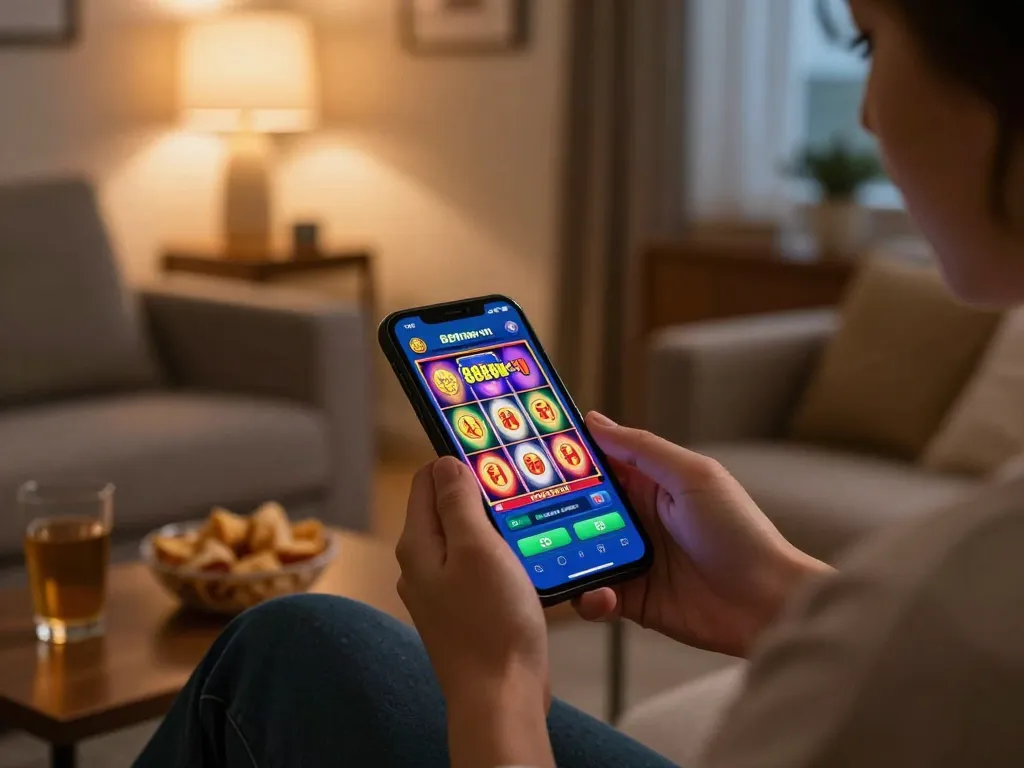 Player enjoying mobile gaming on 888new-vn app with slots visible on screen