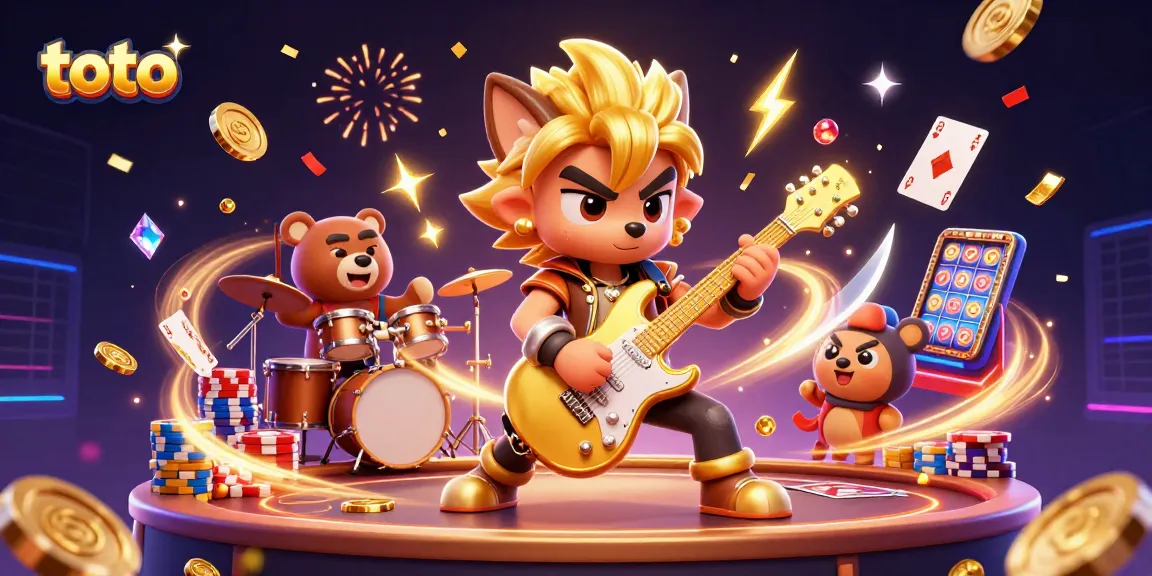 Experience the excitement of toto through a lively 3D casino illustration featuring vibrant characters and dynamic game elements.