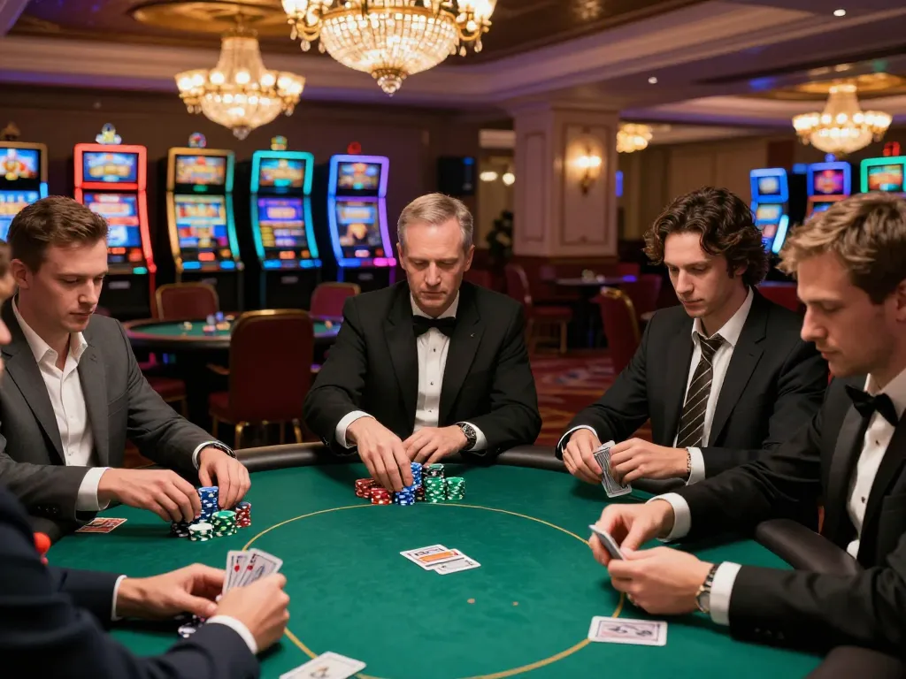 Experience nk88 poker action with professional players at a luxurious casino table.