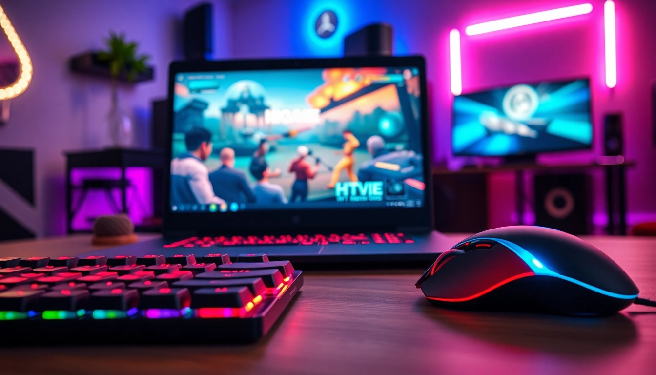 Showcase of a gaming setup featuring higame graphics on a laptop screen.