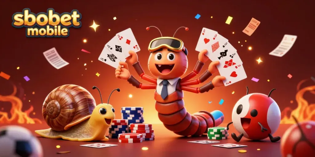 Engage in thrilling sports betting with SBOBET mobile in a vibrant 3D casino-style illustration.