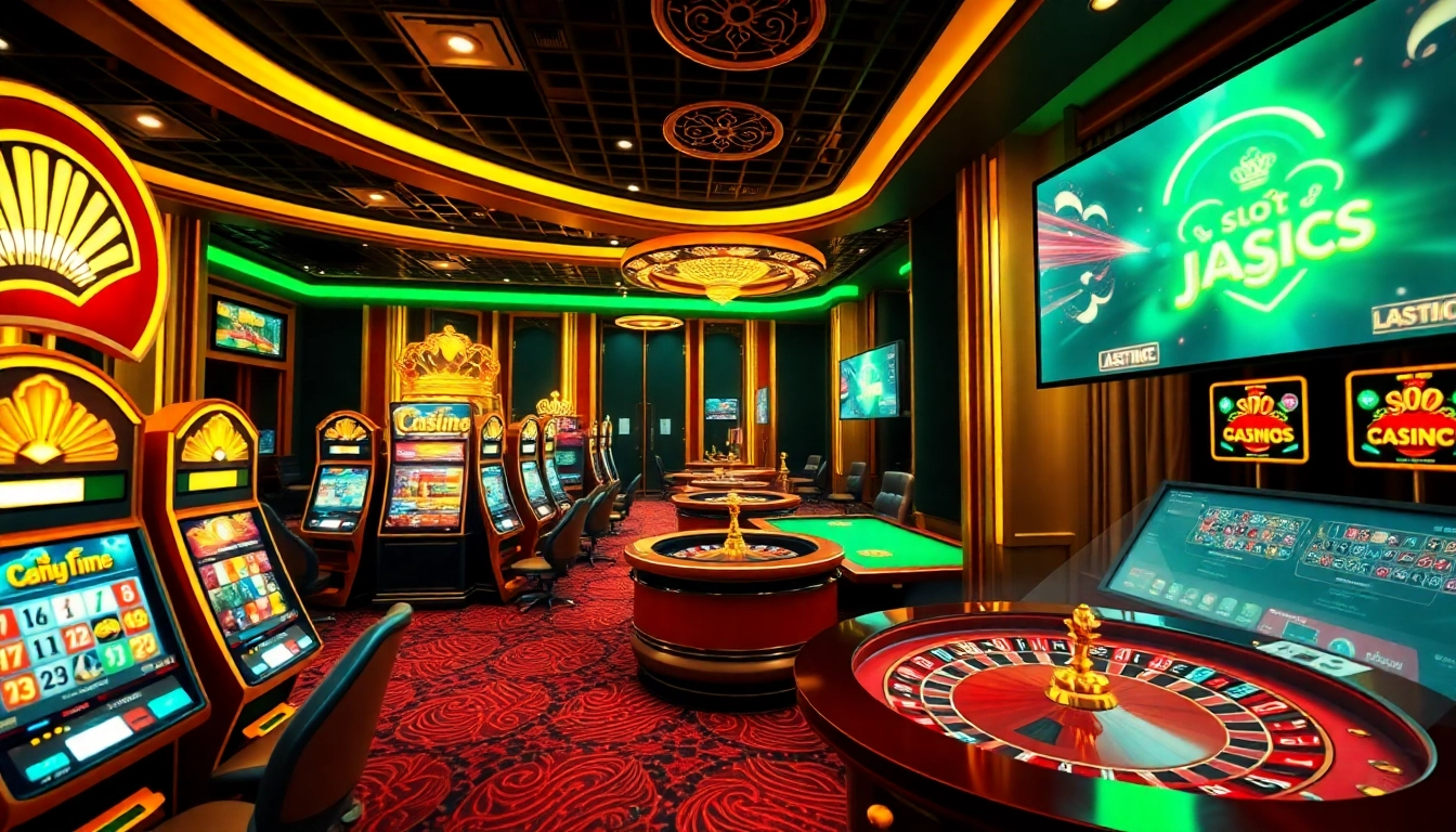 Lô Đề Trực Tuyến offers an engaging virtual casino experience with vibrant slot machines and poker tables.