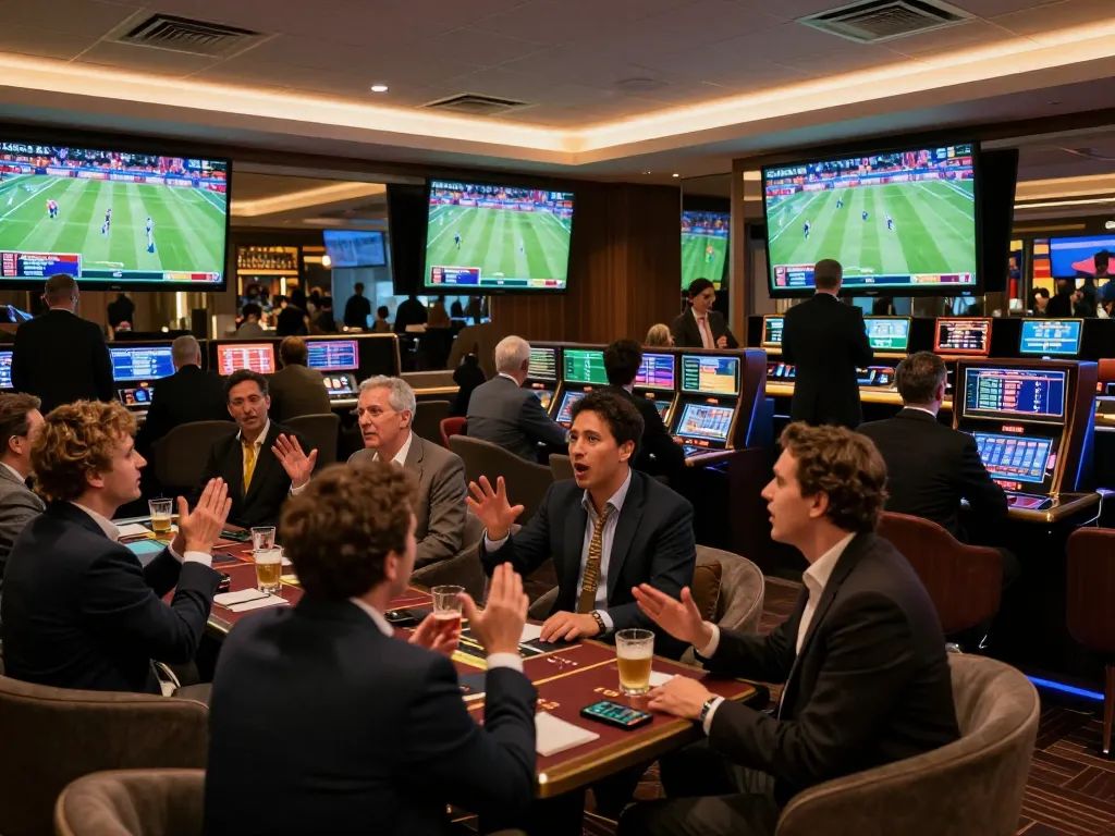 Watch as passionate bettors cheer in the GO8 sports betting lounge, energized by live game action.