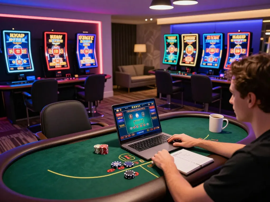 Player utilizing gnk88 online platform for live dealer blackjack in a cozy home setting.
