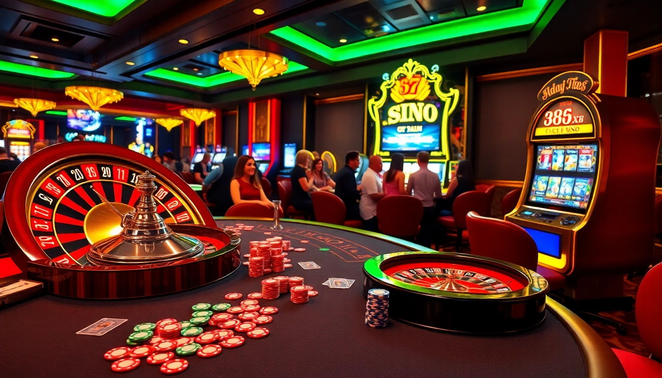 Experience the excitement of gambling at 88xx with a vibrant casino scene showcasing poker, roulette, and slots.